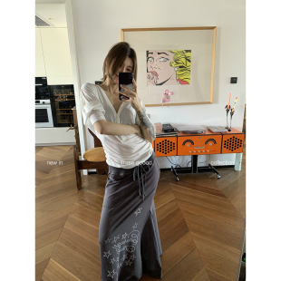 THREE 小众印花烫钻星星图案卫衣鱼尾半身裙 GOOOD殷三吉