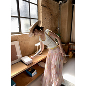 显瘦基础毛织短袖 THREE GOOOD殷三吉U领撞色拼色修身 T恤上衣女