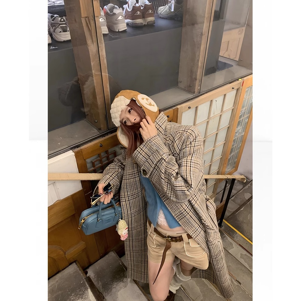 THREE GOOOD/三吉100%绵羊毛威化时刻立领毛呢大衣外套SSW241224