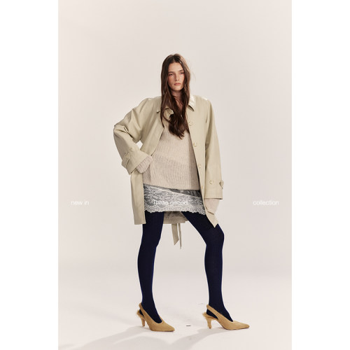 THREE GOOOD殷三吉 简约大气PU皮翻领风衣外套日常经典款