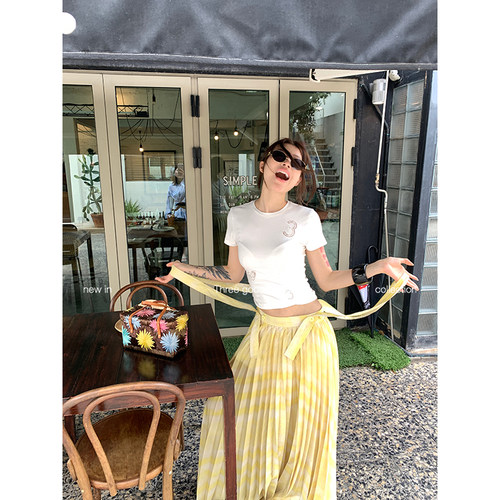 三吉镂空爱心T恤数字蕾丝绣