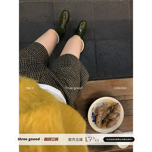 THREEGOOOD羊毛千鸟格格纹直筒