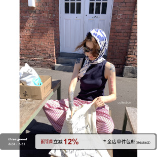 GOOOD殷三吉 露肩无袖 宝藏内搭 修身 上衣 一字领针织背心 THREE