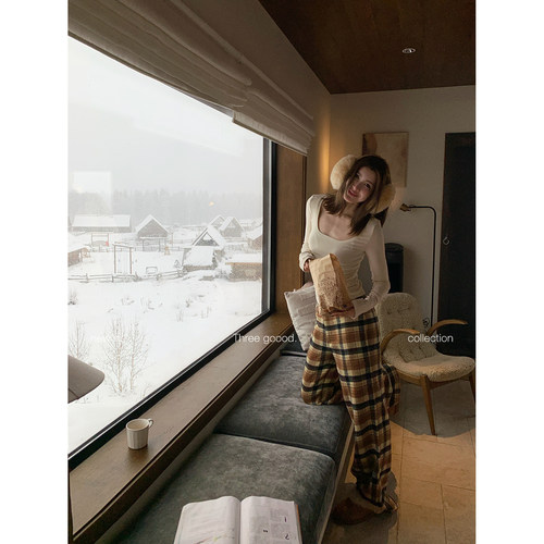 THREEGOOOD复古松弛感格子裤