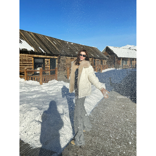 THREE 90白鸭绒定制定染狐狸毛皮草大毛领面包羽绒服 GOOOD殷三吉