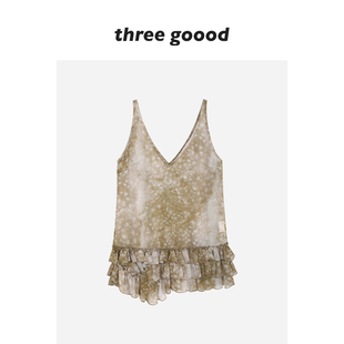 搭配单品 森林鹿境前后V领雪纺小鹿印花吊带衫 THREE GOOOD殷三吉