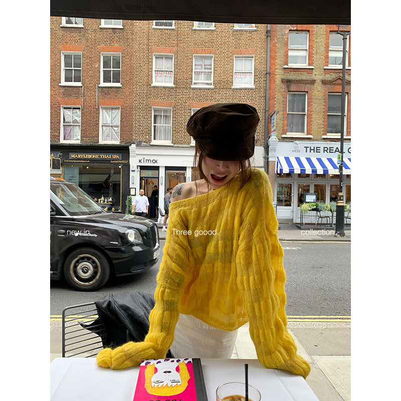 THREEGOOOD一字肩羊毛马海毛