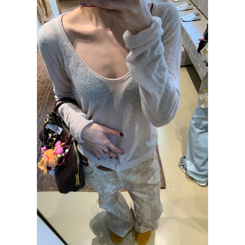 THREEGOOOD/三吉大U领针织打底