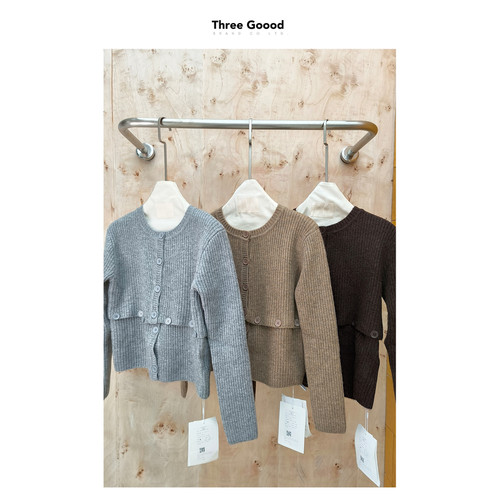 THREE GOOOD殷三吉 茶语轻歌两穿可脱卸针织开衫ZZ240015