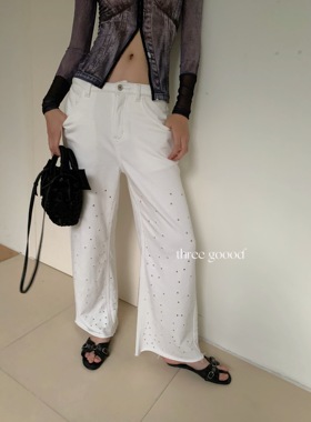 THREE GOOOD殷三吉 空谷回声小众设计通勤风中腰破洞卫裤SK230510