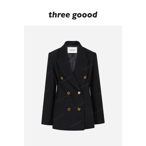 THREE GOOOD殷三吉 秋冬时尚毛呢西装气质外套女休闲新款西服大衣