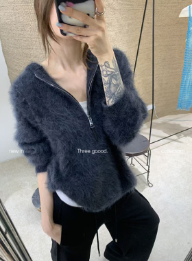 THREE GOOOD殷三吉 桑蚕丝羊绒羊毛帽衫毛衣宽松慵懒感