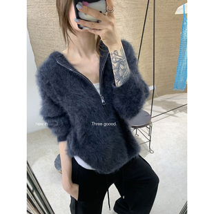 毛衣宽松慵懒感 桑蚕丝羊绒羊毛帽衫 THREE GOOOD殷三吉