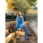 THREE 保暖休闲裤 GOOOD殷三吉 50%澳毛花纹高腰微喇裤