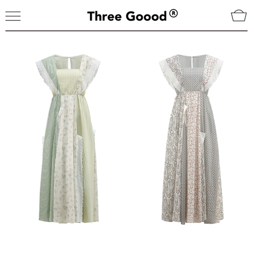 THREE GOOOD殷三吉拼色印花方领收腰连衣裙 SQ230198