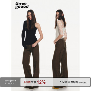GOOOD殷三吉 垂坠高级感时髦裤 直筒分割休闲裤 料 双纱西装 THREE