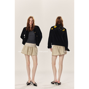 THREE miu系棉小A蓬蓬卡其色牛仔超短半裙 GOOOD殷三吉