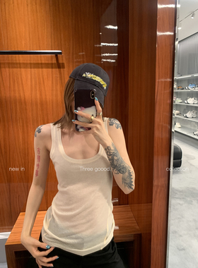 THREE GOOOD殷三吉 坑条肌理背心 微透U领极简百搭慵懒松弛风内搭