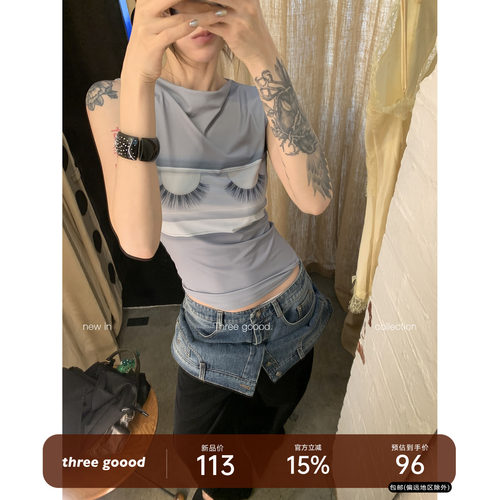 THREEGOOOD睫毛印花背心女