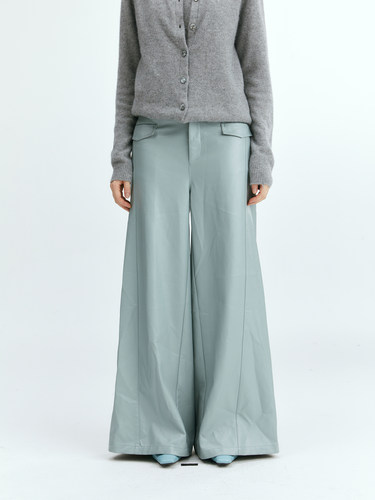 THREE GOOOD殷三吉风分割线皮阔腿裤 SK230874