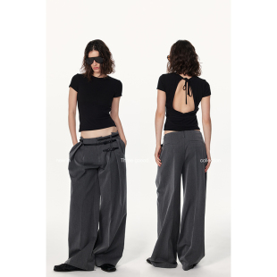 高克重TR梭织解构设计拼接皮带西裤 THREE GOOOD殷三吉