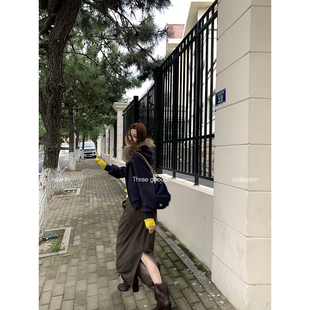 THREE GOOOD殷三吉 貉子毛领加绒加厚摇粒绒休闲卫衣外套