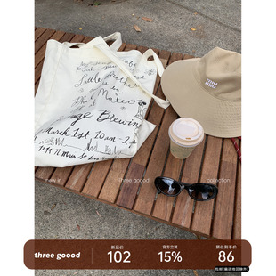 THREE GOOOD殷三吉 复古慵懒的夏日松弛感字母印花帆布包大容量