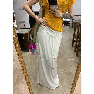 THREE GOOOD殷三吉醋酸木耳边腰头针织腰带百搭中长裙直筒裙女
