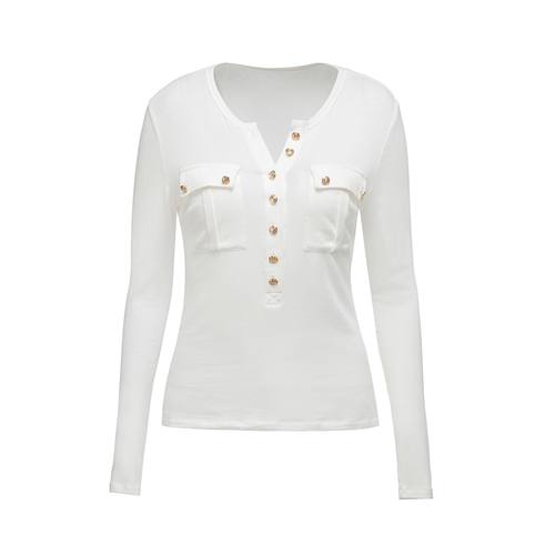 THREE GOOOD殷三吉79%莱赛尔17%绵羊毛扣子设计打底上衣SST241099