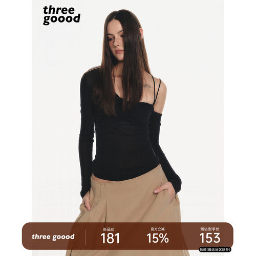 THREEGOOOD不对称抽褶打底衫