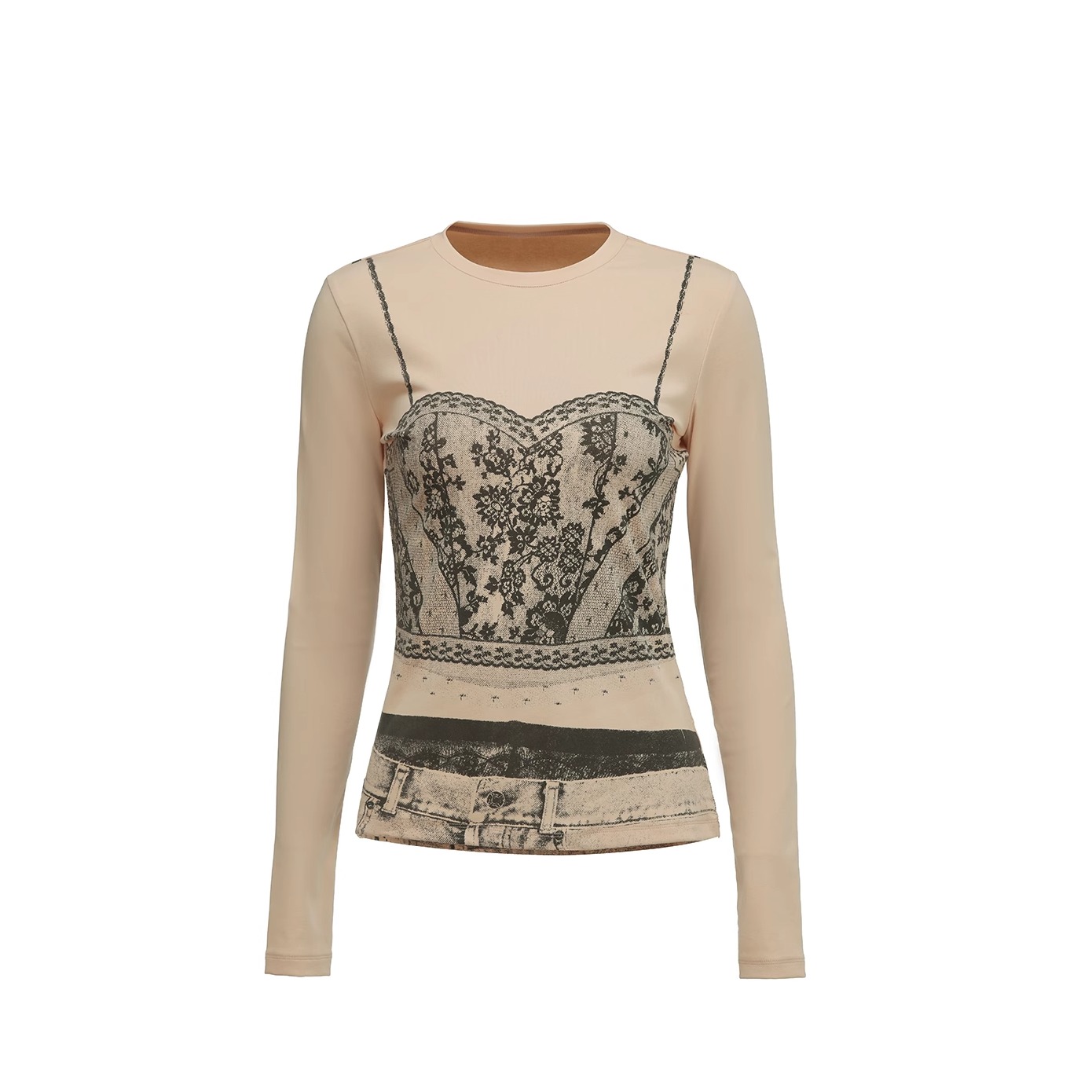 THREE GOOOD殷三吉 玉桂融雪蕾丝定位印花上衣SST241120