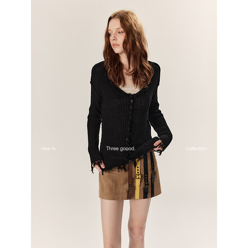 Threegoood腰带装饰麂皮短裙