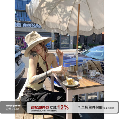 THREEGOOOD斜肩拼色打底T恤