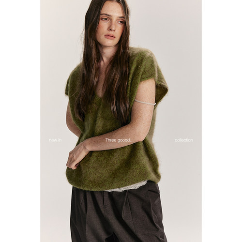 软糯拉毛V领针织背心内搭叠穿