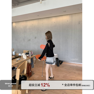 THREE 渐变毛边设计随性甜酷短裙 GOOOD殷三吉喷墨感印花针织裙裤