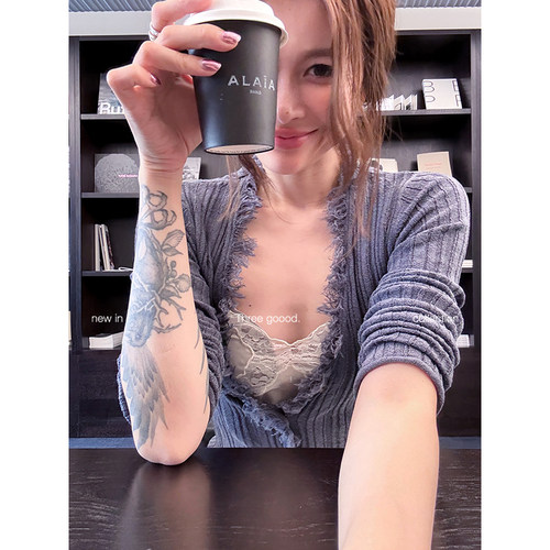 毛针织衫女木耳边毛须小开衫