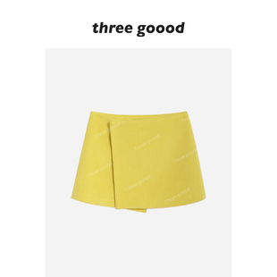 羊毛黄色毛呢A字半身裙短裙 蓝调时刻 THREE GOOOD殷三吉