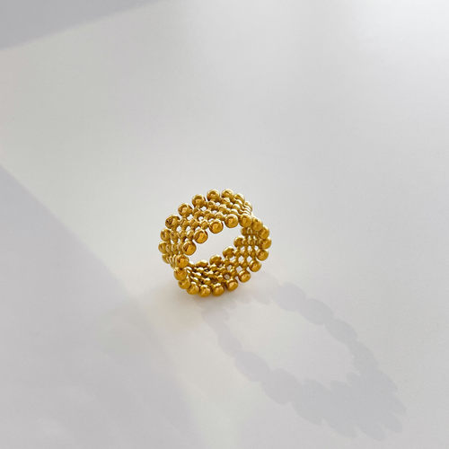 圆珠戒指钛钢镀18K金百搭指环