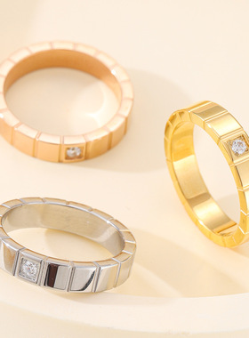 时尚情侣对戒冰块镶钻戒指钛钢小众设计简约男女戒指送礼物生日