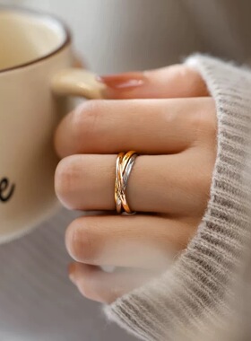 INS风新款百搭三环三色戒指钛钢指环韩版细款光面女士食指中指