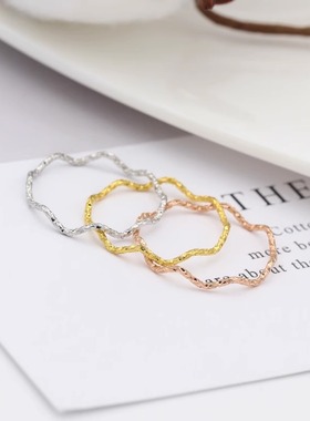 细款波浪线戒指闪闪发光钛钢