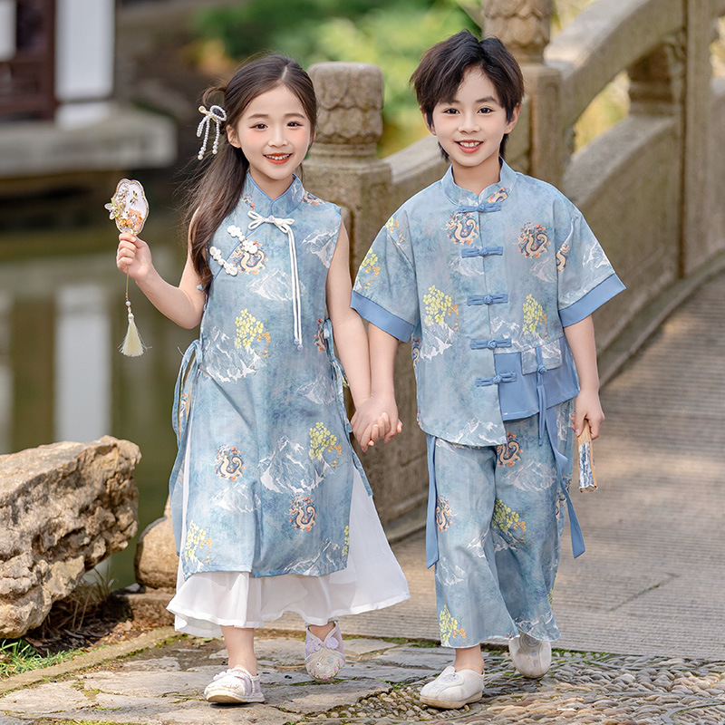 汉服男童夏季中式日常女童唐装中国风套装改良古装儿童高端表演