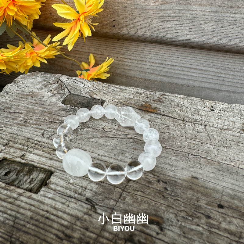 原创设计【荔枝冻】天然白水晶白幽灵手链纯净招财送闺蜜手串