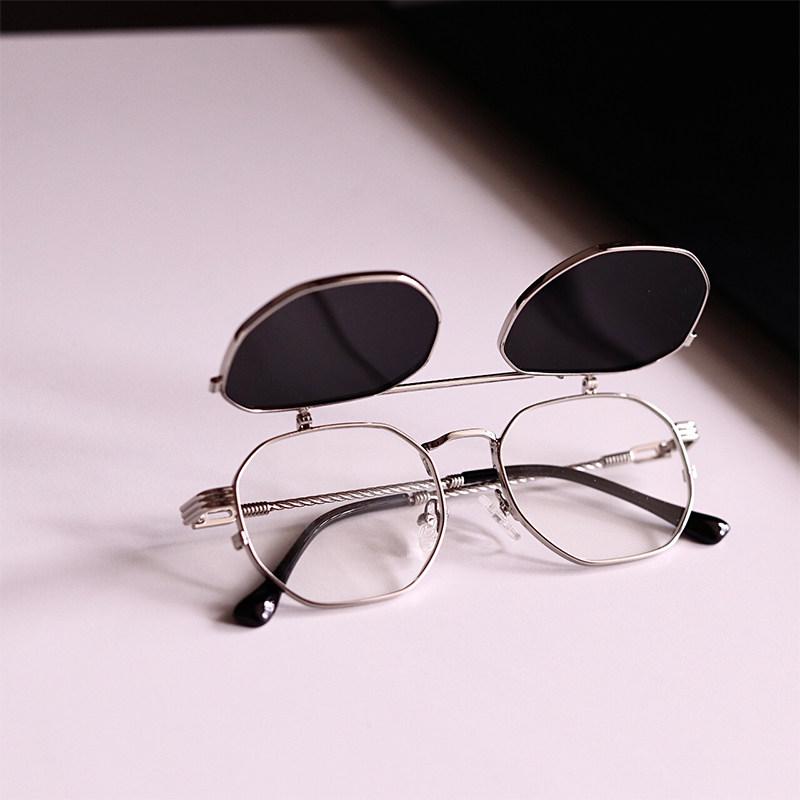 2026新款墨镜女ins风 个性太阳镜潮男复古方框翻盖机械朋克遮阳