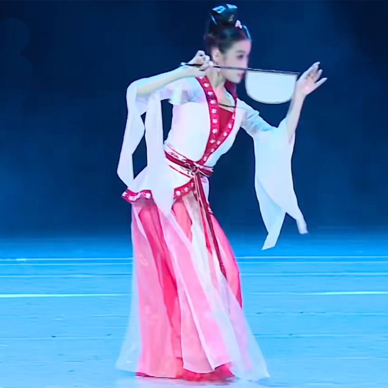 望千年同款飘逸汉唐舞演出服雪纺