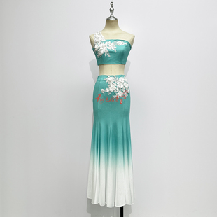 新款傣族舞演出服女舞蹈服孔雀舞包臀鱼尾裙剧目服艺考表演服定制