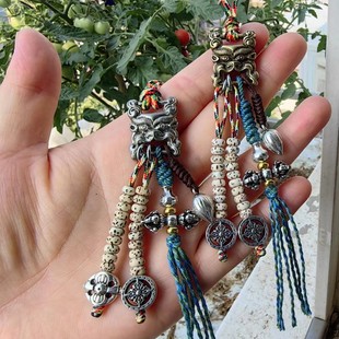 经书扣藏式黄铜计数侧挂 星月文玩手串配饰diy挂件吊坠绿松石流苏