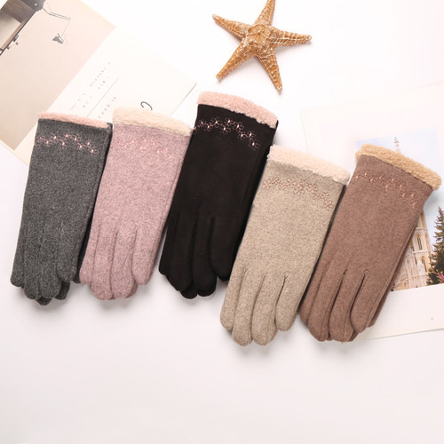 加绒加厚保暖手套女冬季防寒可爱学生骑行骑车触屏百搭五指棉手套