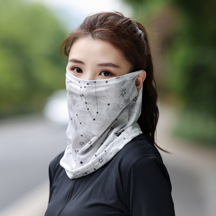 防晒面纱遮阳全脸脖子护颈女款口罩骑行开车面罩冰丝透气围脖挂耳