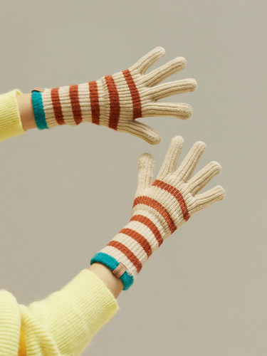 香丝入柜女毛线手套朋友条纹保暖